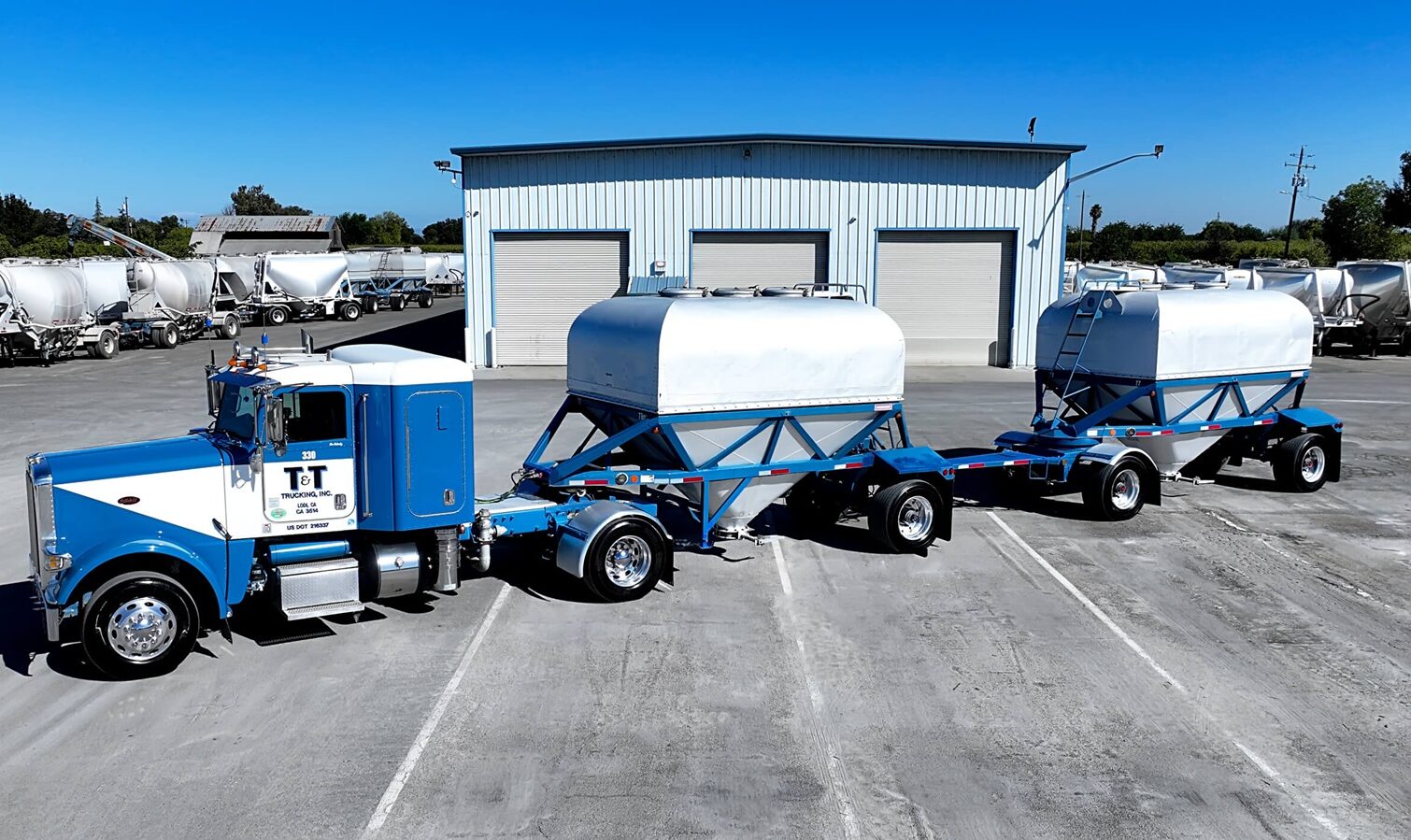 Gravity services truck with trailers