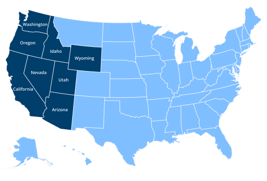 Map showing the service areas of T&T Trucking